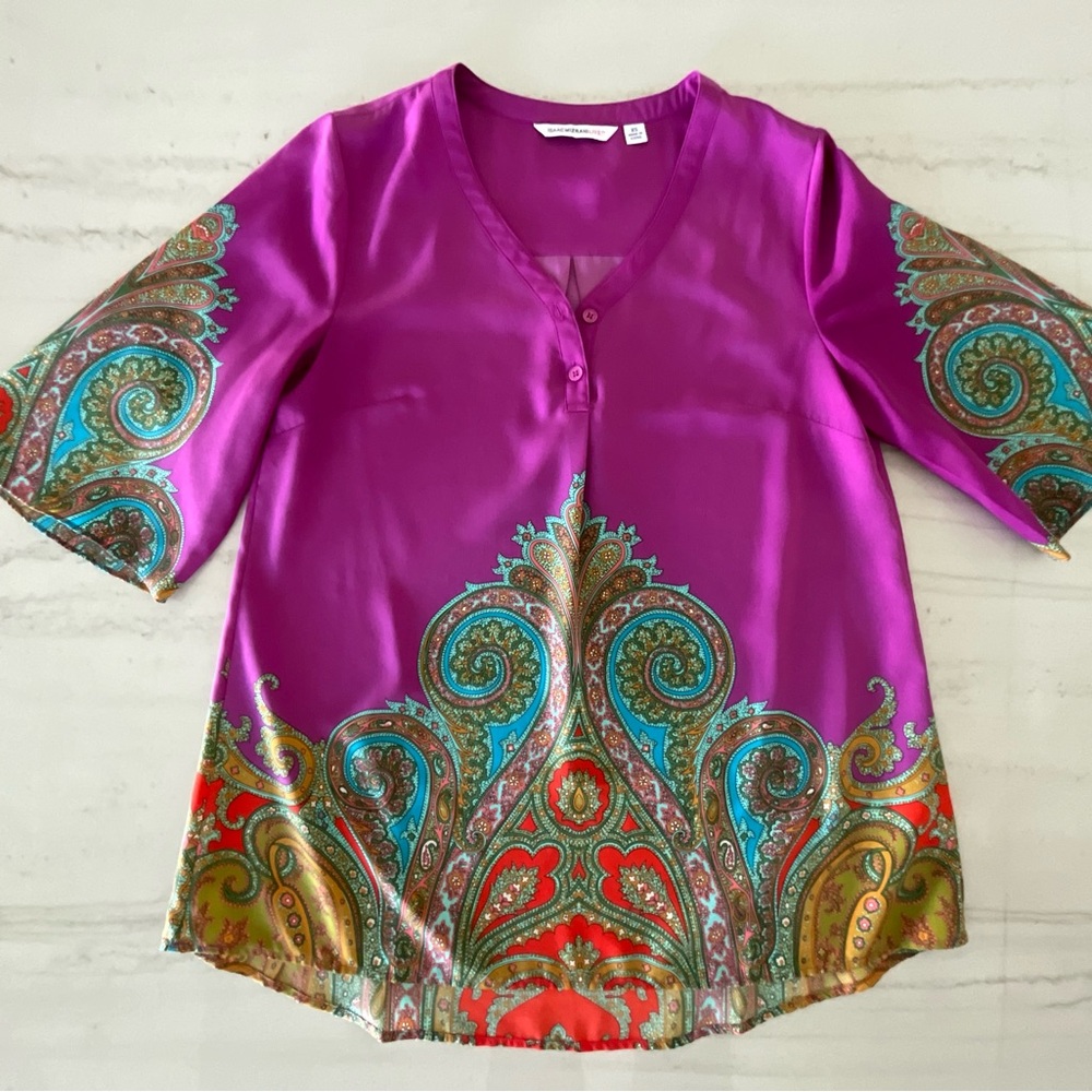 Isaac Mizrahi Live! Fuchsia Size Extra Small Print Tunic Top